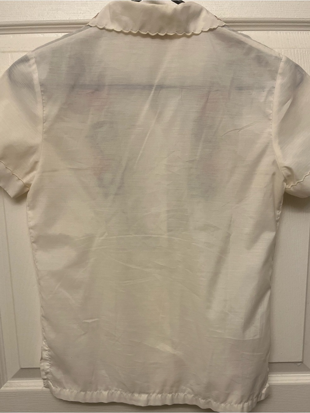 Vintage Embroidered Cream Short-Sleeve Button Shirt with Pink Floral Detail - Picture 4 of 4